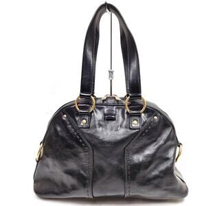 Yves Saint Laurent YSL Muse Black Leather Satchel Bag Gold Hardware
